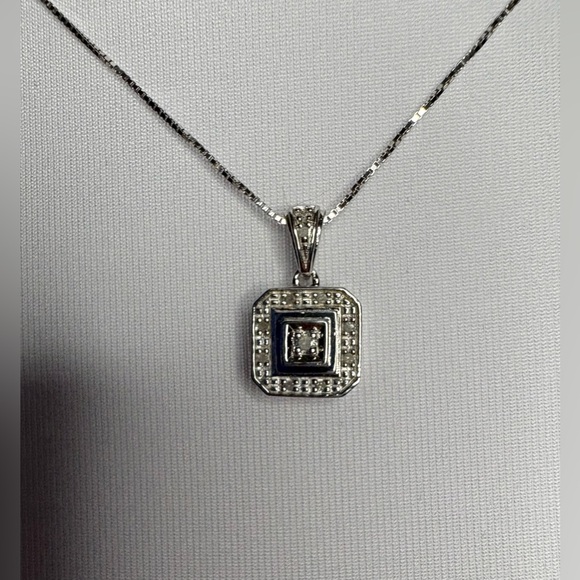 Jewelry - Womens 14K White Gold Over Sterling Silver Diamonds 16.3 Inch Designer Necklace
